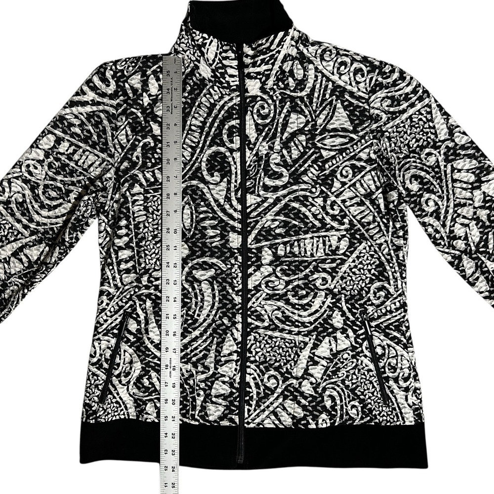 CHICO'S Jacket sz 1 (8/10) Black White Abstract Print Pockets Sporty Lightweight - Picture 4 of 9